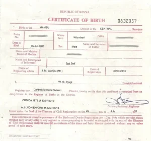 Replacement of birth certificate in Kenya