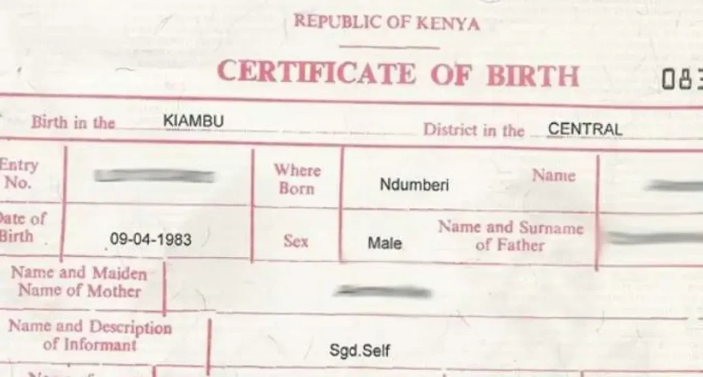 Replacement of birth certificate in Kenya
